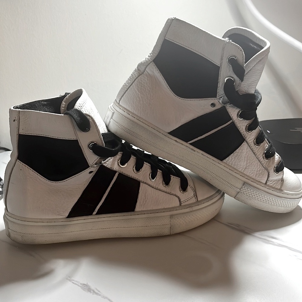 Amiri White/Black Leather Sunset High Top Sneakers